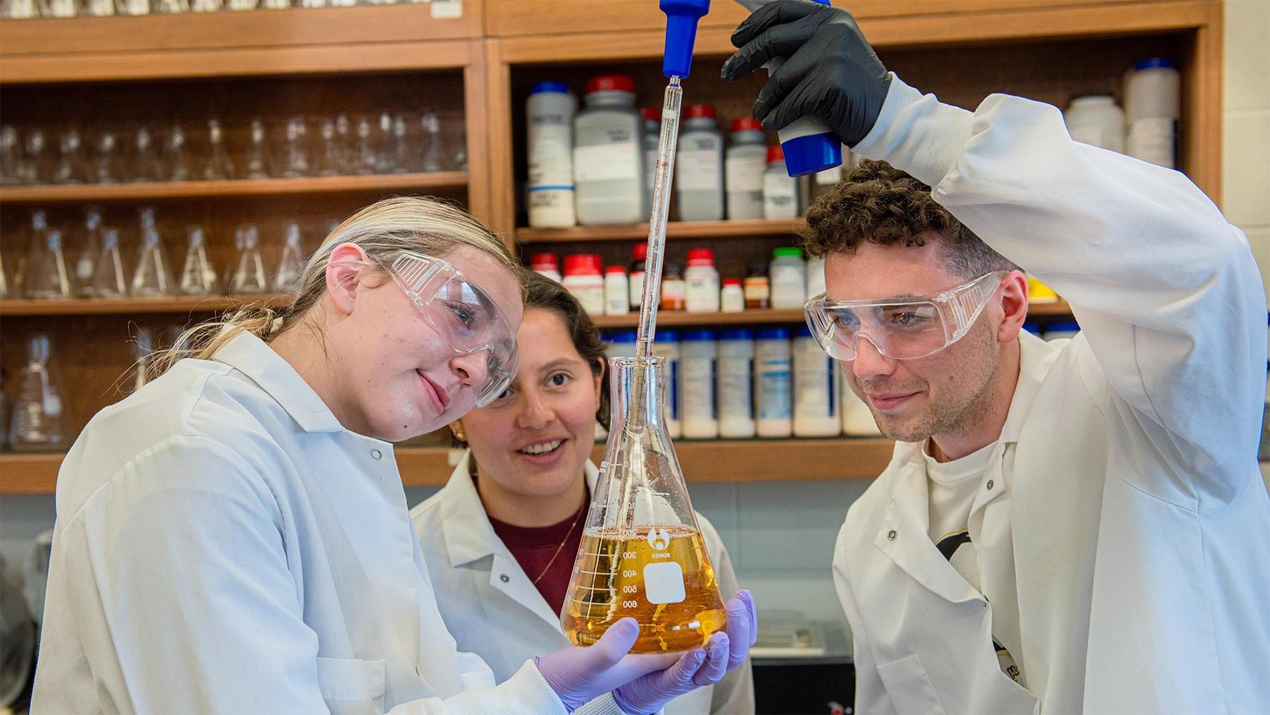 Students working on an experiment in the Chemistry Lab.